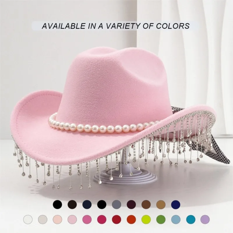 A fashionable women's top hat with pearl ribbon water tassels is suitable for honeymoon parties
A fashionable women's top hat with pearl ribbon water tassels is suitable for honeymoon parties
