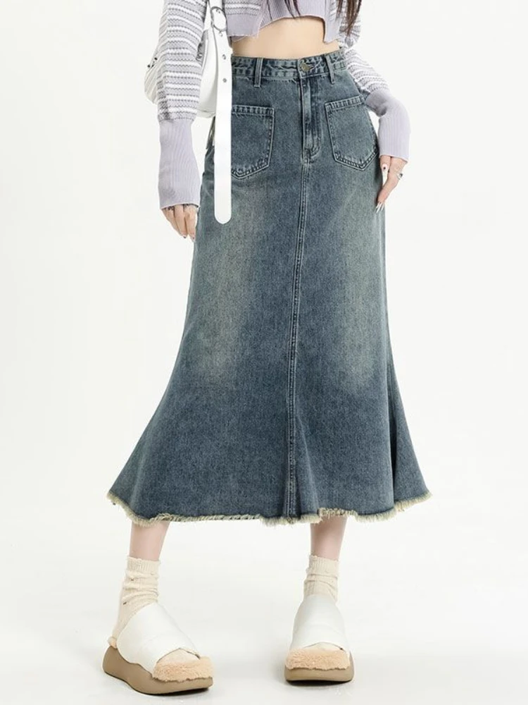 Blue Korean Style Designer Skirt Women Pockets French Vintage Midi Skirt Female Tassel Retro Sweet Fish Tail Skirt 2023 Autumn
Blue Korean Style Designer Skirt Women Pockets French Vintage Midi Skirt Female Tassel Retro Sweet Fish Tail Skirt 2023 Autumn