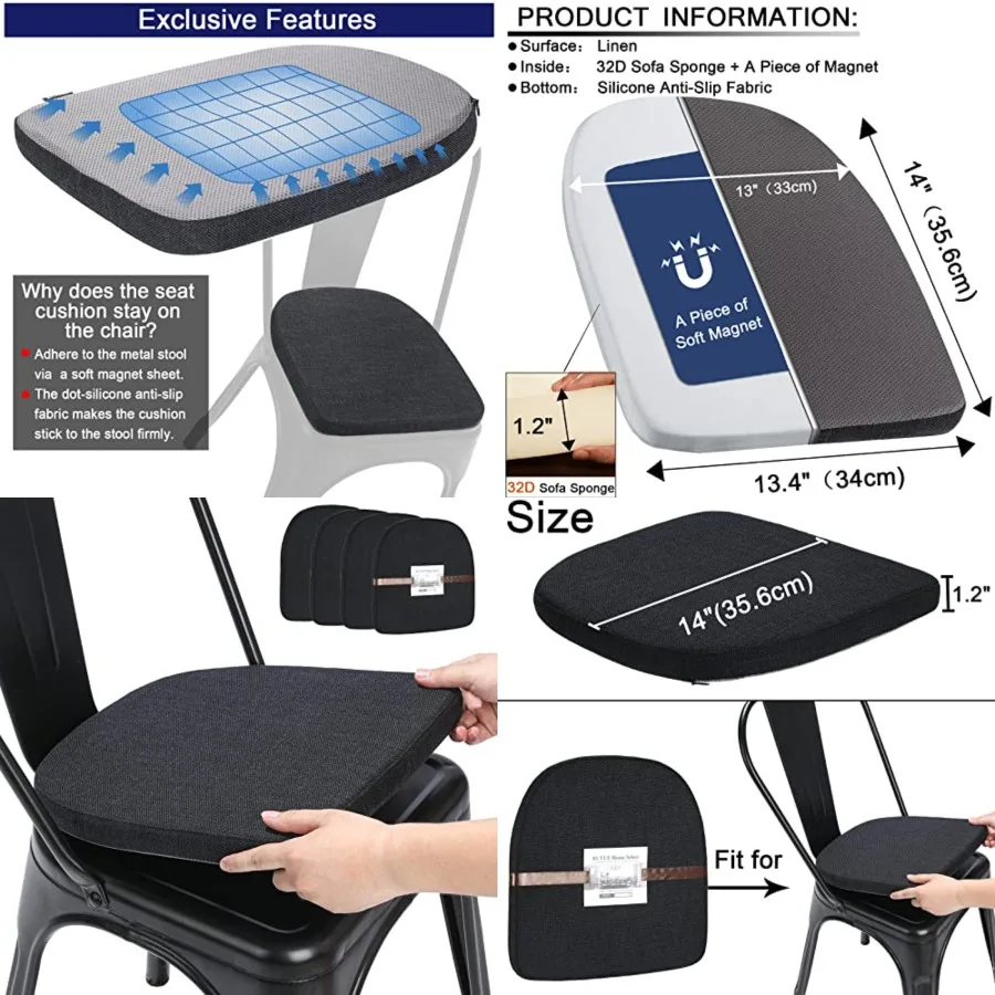 Friendly Woven Fabric 14x14 Magnetic Cushions for Metal Chair Set of 4, Enhanced Anti-Slip Seat Pads for Dining Kitchen Café Stackable Chairs (U-Shape, Black, 4 Counts)
Friendly Woven Fabric 14x14 Magnetic Cushions for Metal Chair Set of 4, Enhanced Anti-Slip Seat Pads for Dining Kitchen Café Stackable Chairs (U-Shape, Black, 4 Counts)