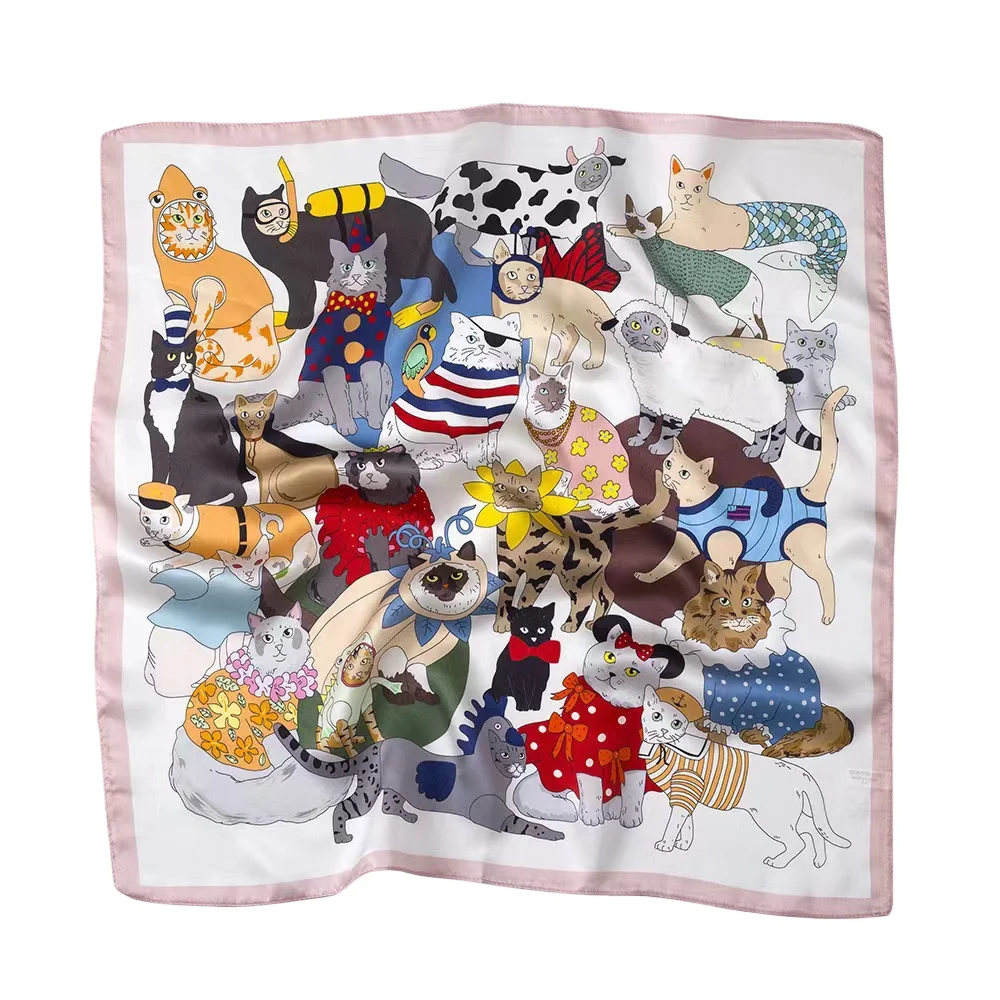 Elegant Cat Pattern Silk Scarf Square Cartoon Women's Neckerchief Multifunction 70×70CM Head Wrap For Spring Summer
Elegant Cat Pattern Silk Scarf Square Cartoon Women's Neckerchief Multifunction 70×70CM Head Wrap For Spring Summer