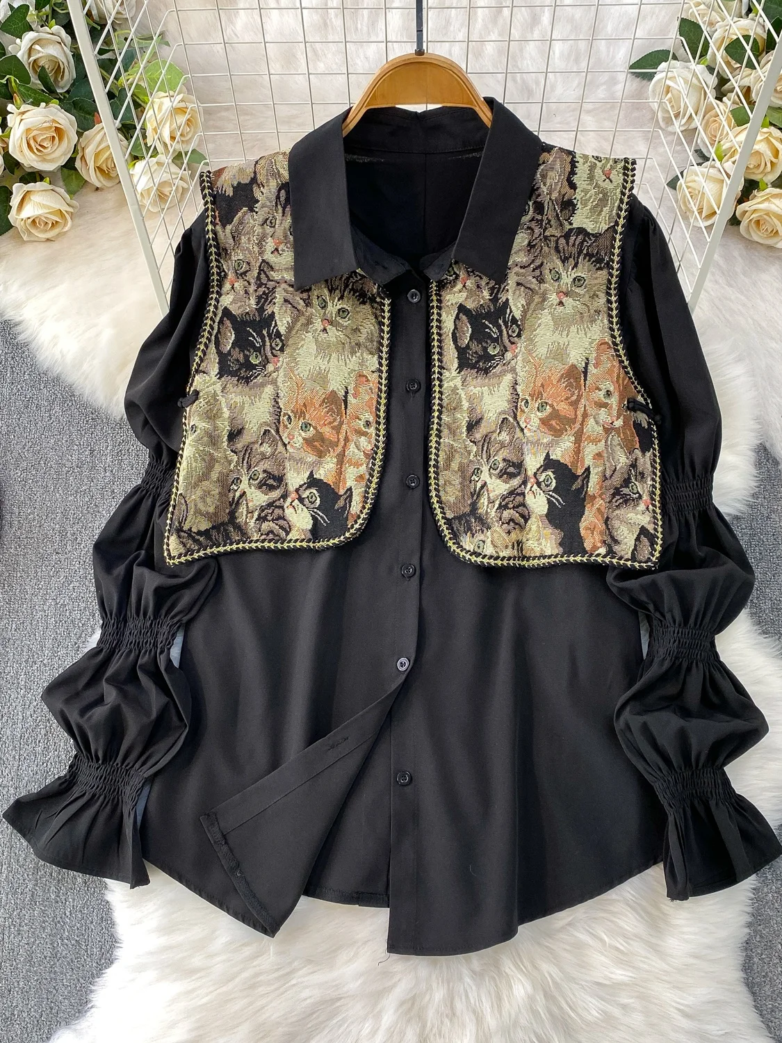 Ретро-комплект: Жилет с вышивкой и принтом, рубашка с рукавами-фонариками, модный повседневный женский костюм в корейском стиле, свободный крой
Ретро-комплект: Жилет с вышивкой и принтом, рубашка с рукавами-фонариками, модный повседневный женский костюм в корейском стиле, свободный крой