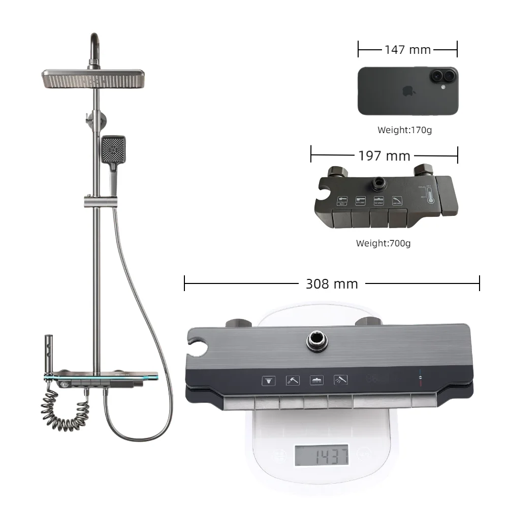 Shower System Thermostatic Piano Shower Faucet Set with Digital Display Rain Shower Combo Wall Mounted with LED Ambient Lights
Shower System Thermostatic Piano Shower Faucet Set with Digital Display Rain Shower Combo Wall Mounted with LED Ambient Lights