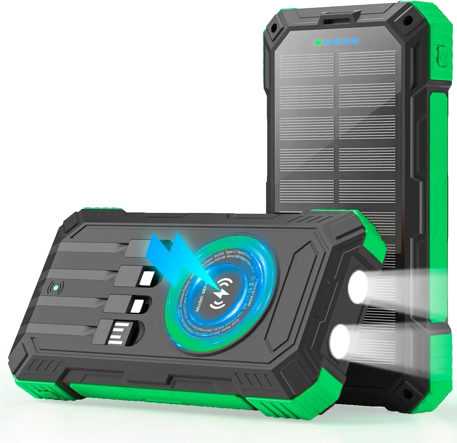 Солнечный Power Bank на 49800 мАч с беспроводной зарядкой, быстрой зарядкой 22.5 Вт, 6 выходами и встроенными кабелями для всех телефонов
Солнечный Power Bank на 49800 мАч с беспроводной зарядкой, быстрой зарядкой 22.5 Вт, 6 выходами и встроенными кабелями для всех телефонов