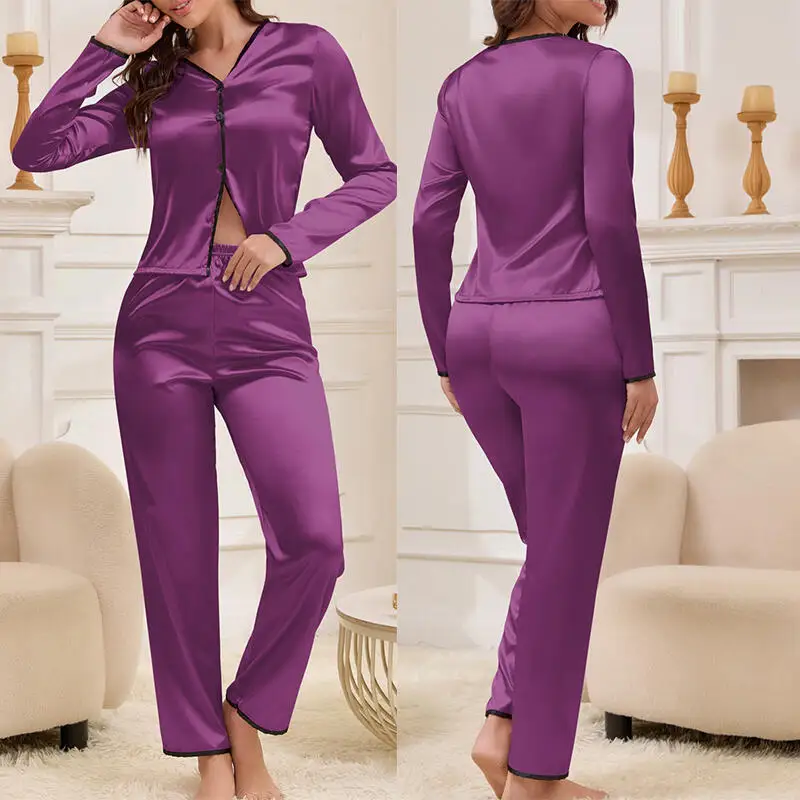 Purple Satin Pajamas Suit Fashion Sleepwear Loungewear Long Sleeve Top Pants Home Clothes Pyjama 2 Piece Set Nightwear
Purple Satin Pajamas Suit Fashion Sleepwear Loungewear Long Sleeve Top Pants Home Clothes Pyjama 2 Piece Set Nightwear