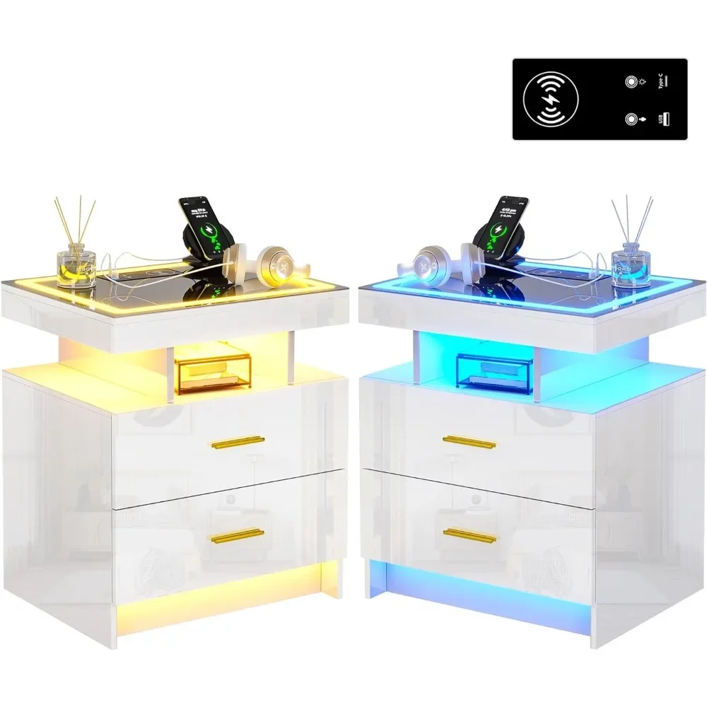 Nightstands, Night Stand with Wireless Charging Station and LED Lights, with 2 Drawers,Nightstand Storage Cabinet for Bedroom
Nightstands, Night Stand with Wireless Charging Station and LED Lights, with 2 Drawers,Nightstand Storage Cabinet for Bedroom
