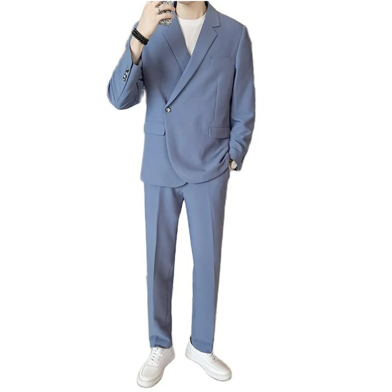 Lansboter Blue Men Suit 2 Pieces Korean Version Loose Drape Solid For Wedding Banquet Business Daily Set Jacket With Pants
Lansboter Blue Men Suit 2 Pieces Korean Version Loose Drape Solid For Wedding Banquet Business Daily Set Jacket With Pants