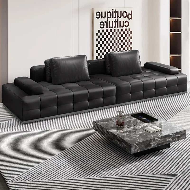 Original all-leather sofa straight row Italian living room villa large flat black leather art
Original all-leather sofa straight row Italian living room villa large flat black leather art