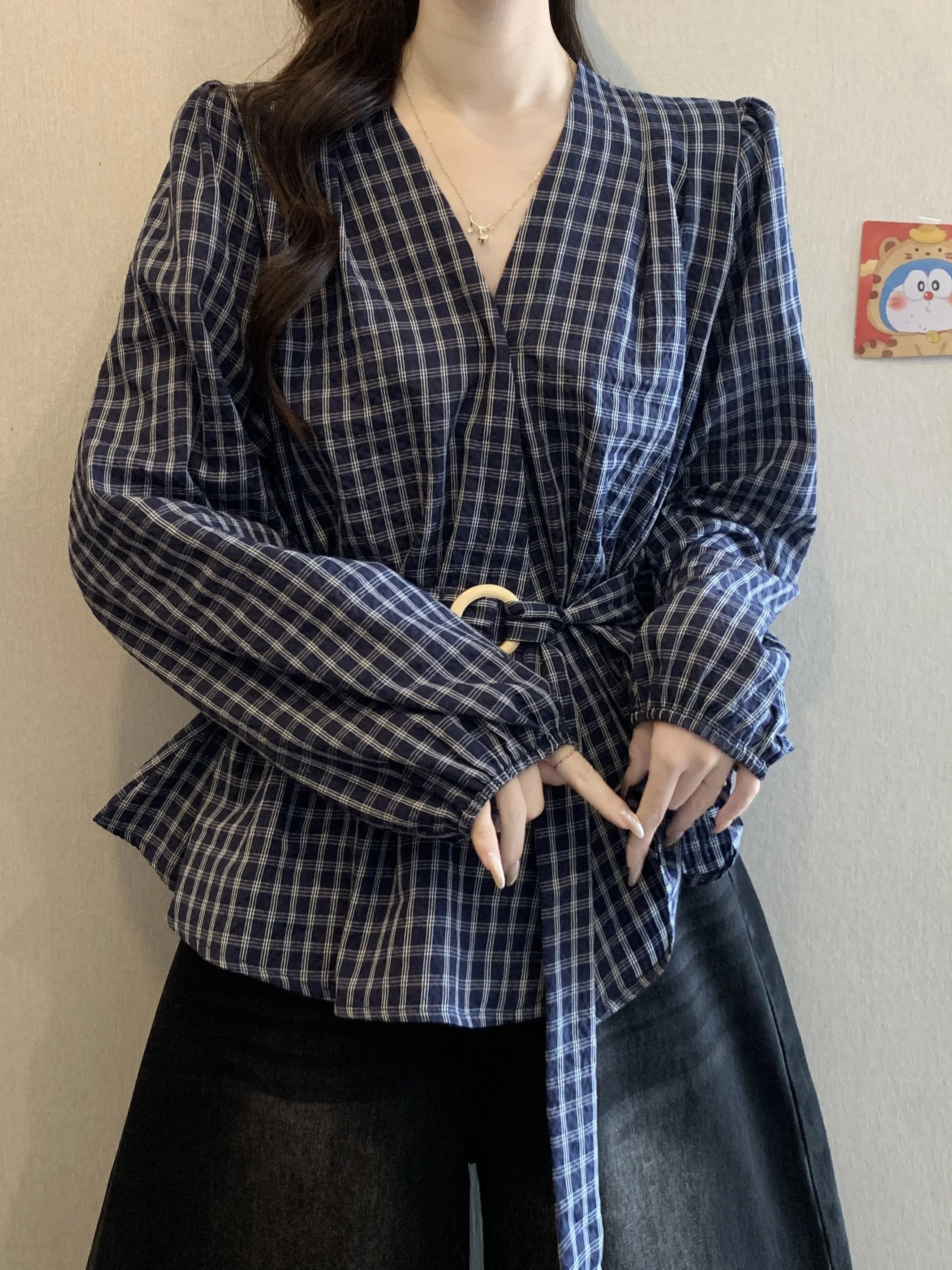 plus Size Deep Blue Plaid Long Sleeve Shirt Women's Belted Spring Autumn Style Slim Fit Vintage Flared Skirt Design Top
plus Size Deep Blue Plaid Long Sleeve Shirt Women's Belted Spring Autumn Style Slim Fit Vintage Flared Skirt Design Top