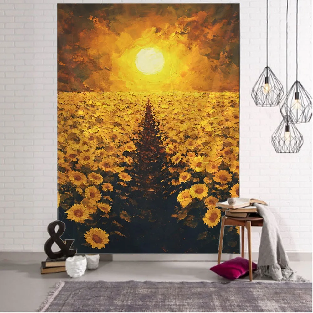 Sunflower oil painting tapestry decoration living room dormitory background fabric home party club fabric poster wall hanging
Sunflower oil painting tapestry decoration living room dormitory background fabric home party club fabric poster wall hanging