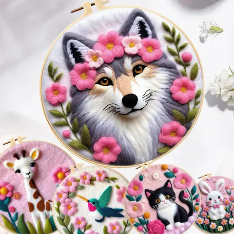 GATYZTORY DIY Wool Painting Kit with Felting Needles Animal Semi-finished Handmade Beginners Needlework Starter Sewing Craft Hom