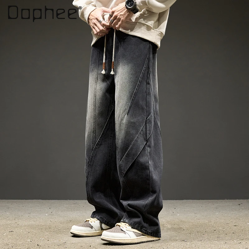 Новинка весны и осени 2024, мужские синие эластичные свободные джинсы с высокой талией, черные повседневные широкие брюки в американском стиле 
Новинка весны и осени 2024, мужские синие эластичные свободные джинсы с высокой талией, черные повседневные широкие брюки в американском стиле