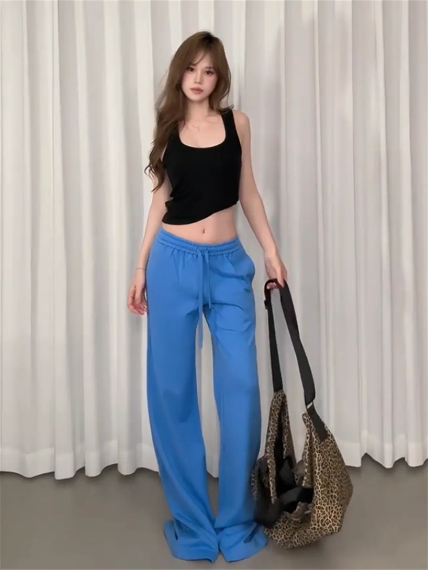 Low Waist Blue Casual Pants Women's Loose Drawstring Trousers Summer Slimming Extended Length American Street Style
Low Waist Blue Casual Pants Women's Loose Drawstring Trousers Summer Slimming Extended Length American Street Style