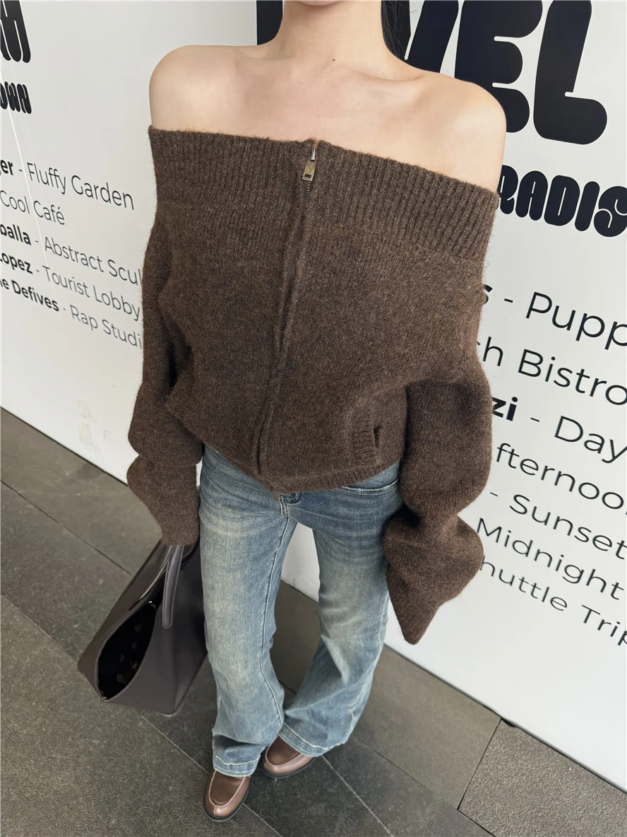 Lazy Fashion Zipper Slash Neck Grey Coffee Black Loose Sweater Jumper Women New Fall Winter Off Shoulder Pullover Casual Top
Lazy Fashion Zipper Slash Neck Grey Coffee Black Loose Sweater Jumper Women New Fall Winter Off Shoulder Pullover Casual Top