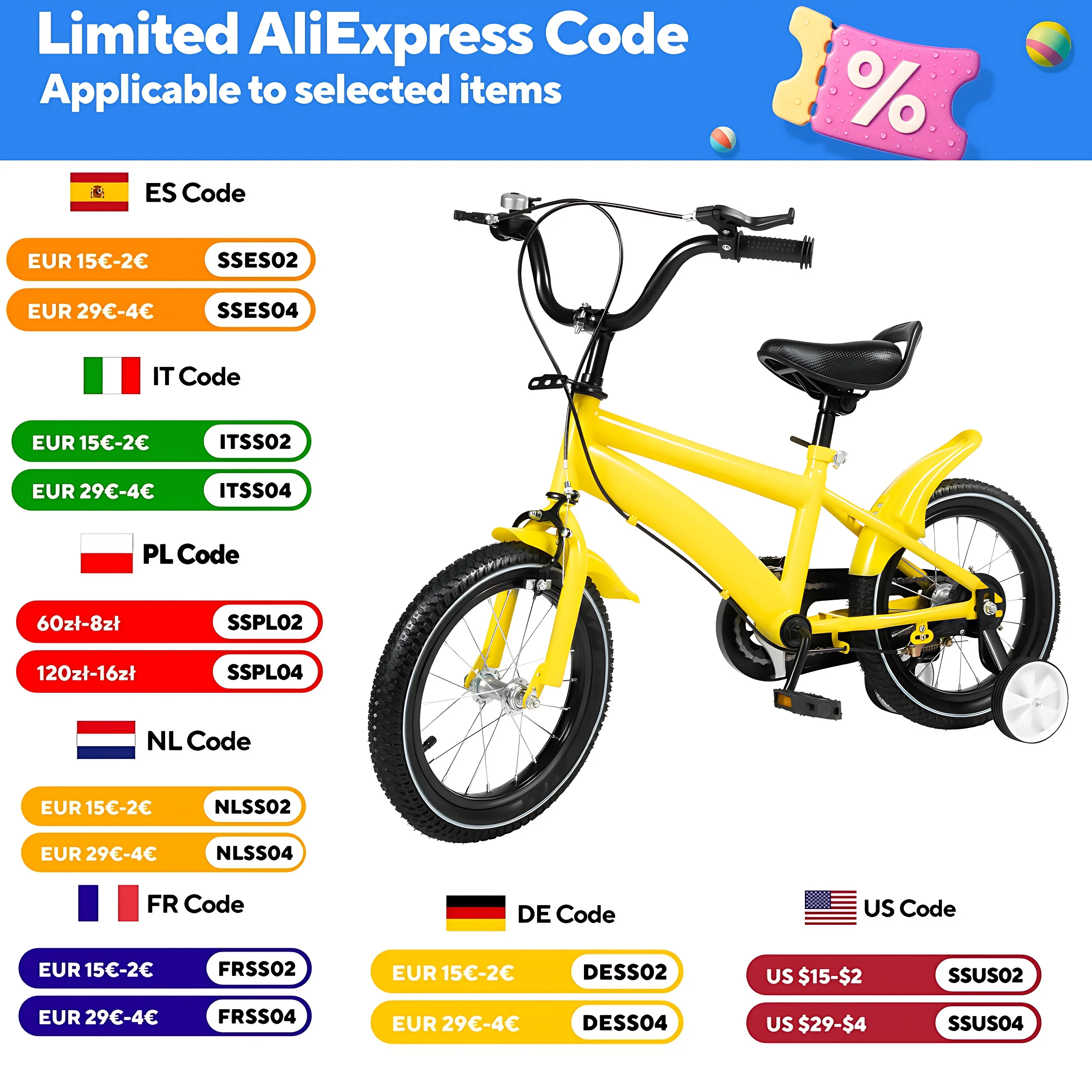Children's Bicycle, Kids' Bike with Training Wheels, Sturdy Carbon Steel Frame 14" Wheels, Adjustable Seat & Handlebars Ages 2-4
Children's Bicycle, Kids' Bike with Training Wheels, Sturdy Carbon Steel Frame 14" Wheels, Adjustable Seat & Handlebars Ages 2-4