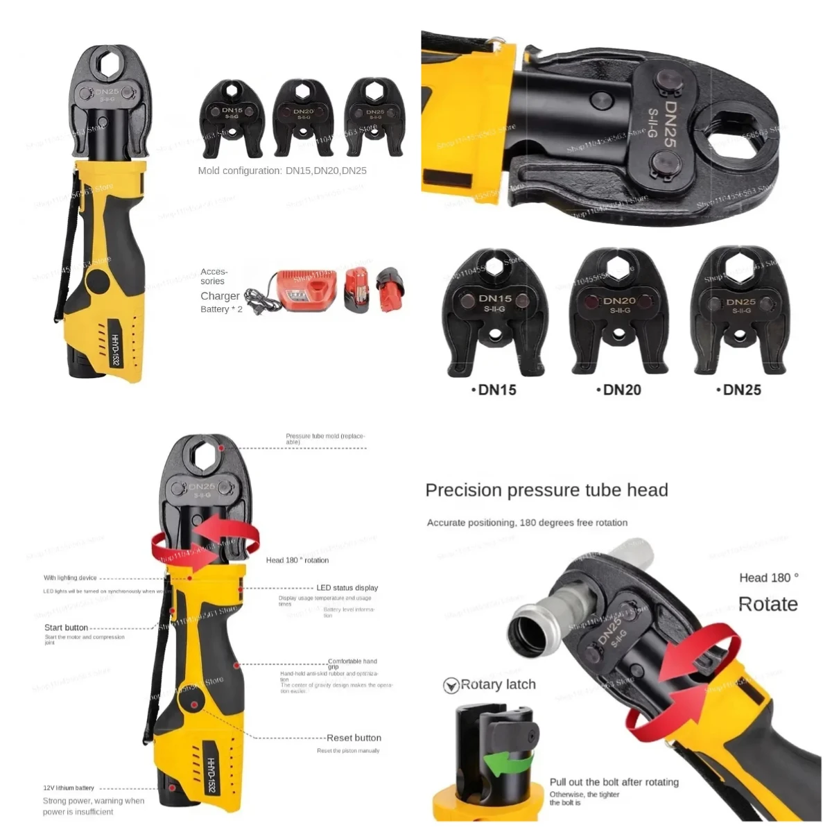 Rechargeable portable hydraulic pliers, electric tube pressure tools, suitable for thin-walled stainless steel pipes
Rechargeable portable hydraulic pliers, electric tube pressure tools, suitable for thin-walled stainless steel pipes
