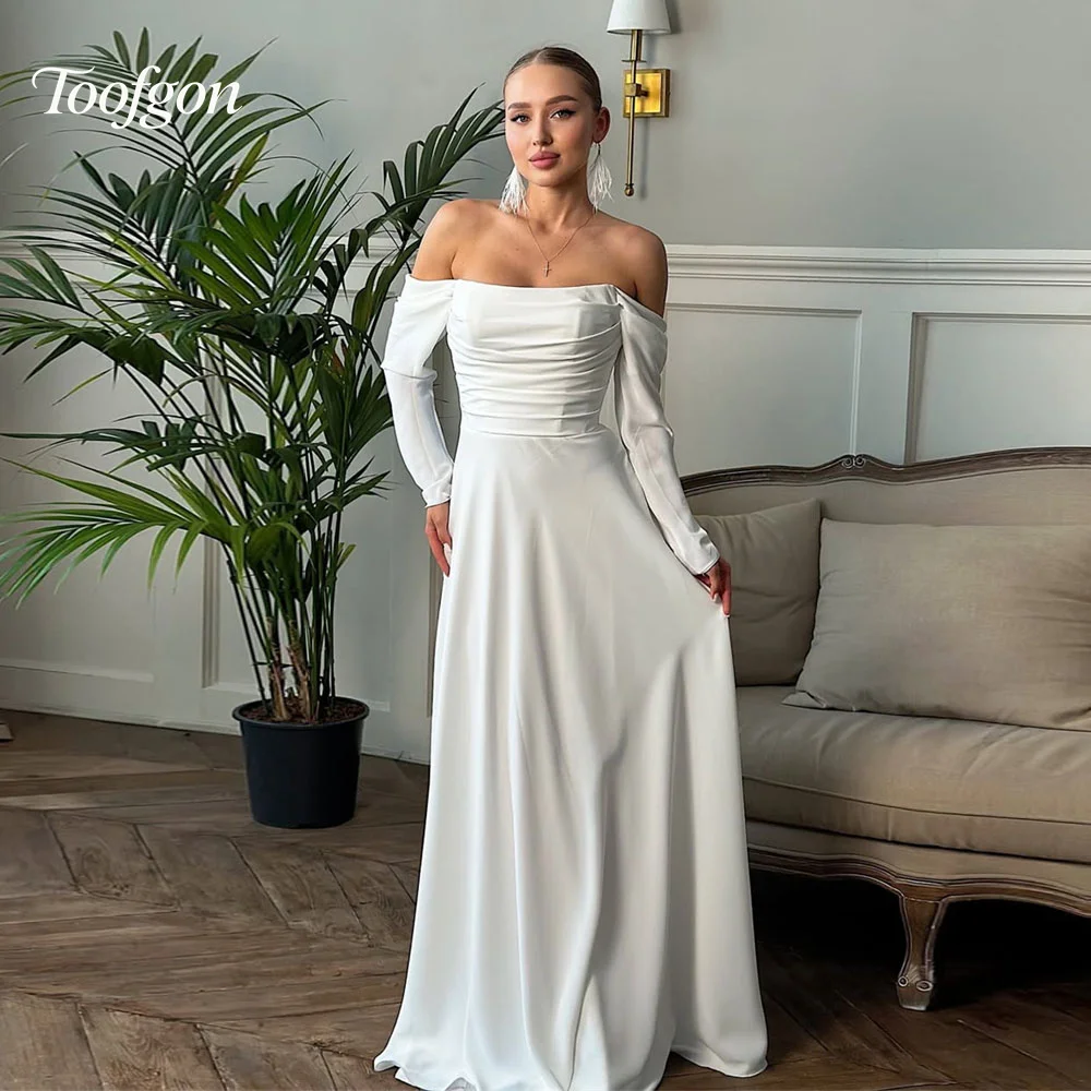 Toofgon Off Shoulder Silk Satin A Line Wedding Dresses Long Sleeves Pleats Beach Bride Gown Backless Long Party Gowns Customized
Toofgon Off Shoulder Silk Satin A Line Wedding Dresses Long Sleeves Pleats Beach Bride Gown Backless Long Party Gowns Customized