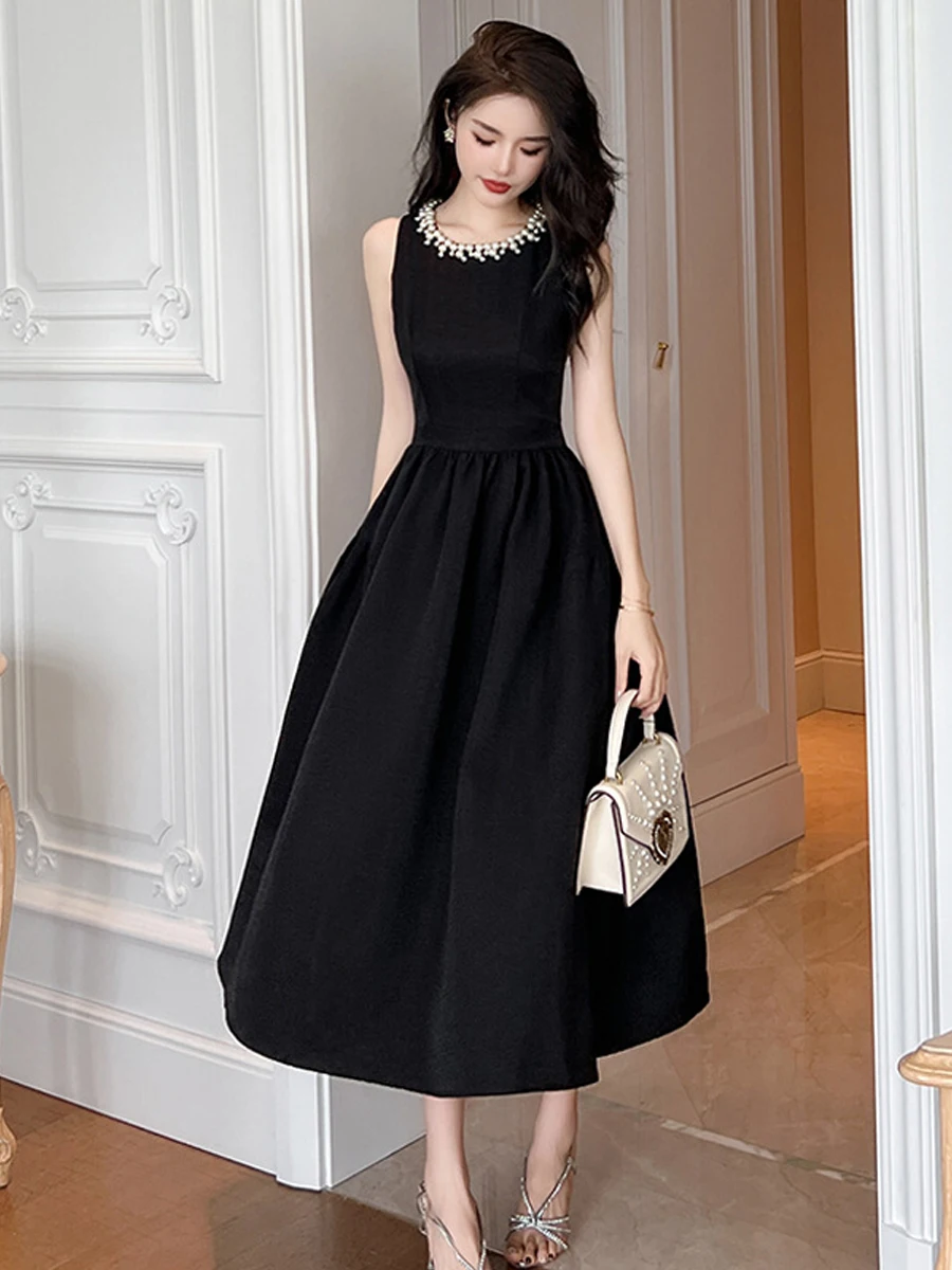 Hebe Style Black Beaded round Neck Sleeveless Dress Slimming A-Line Long Dress Women's High Waist Sensation Commute Korean Ve...
Hebe Style Black Beaded round Neck Sleeveless Dress Slimming A-Line Long Dress Women's High Waist Sensation Commute Korean Ve...
