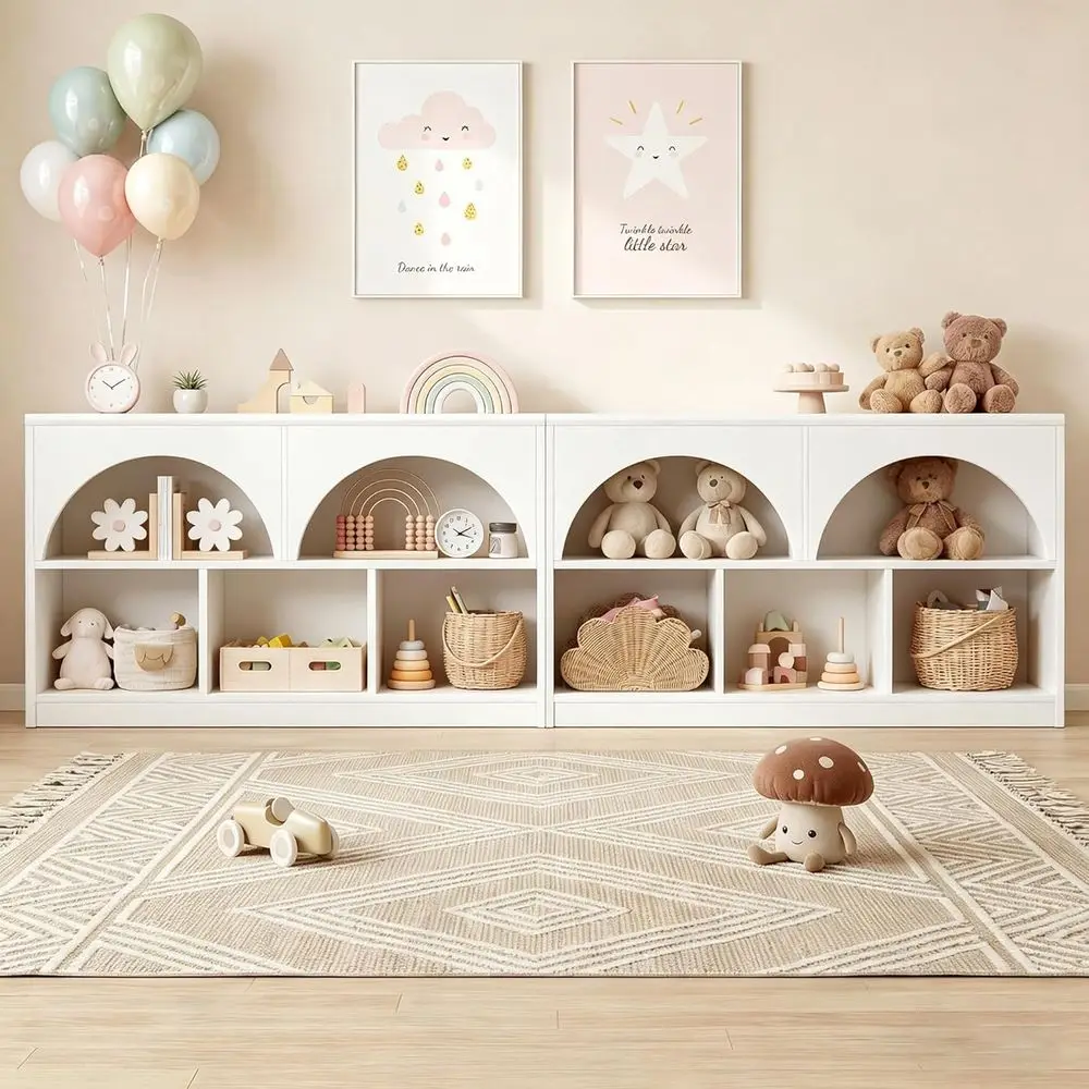 2-Piece Arched Wooden Bookcase Set for Kids, 5-Section Storage Organizer for Toys and Books, Suitable for Playrooms, Nurseries,
2-Piece Arched Wooden Bookcase Set for Kids, 5-Section Storage Organizer for Toys and Books, Suitable for Playrooms, Nurseries,