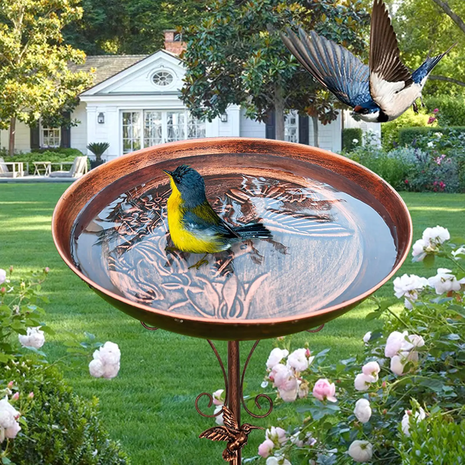 Bird Bath Feeder Bowl Heavy Duty Easy to Assemble with Prongs Base Vintage Design for Balcony Backyard Garden Railing Outside
Bird Bath Feeder Bowl Heavy Duty Easy to Assemble with Prongs Base Vintage Design for Balcony Backyard Garden Railing Outside