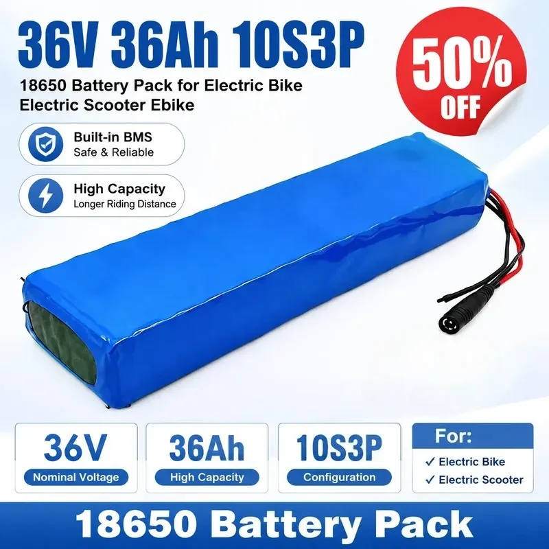36V 36Ah 10S3P 18650 Battery Pack foror Electric Bike Electric Scooter Ebike Rechargeable Battery With BMS+42V2A
36V 36Ah 10S3P 18650 Battery Pack foror Electric Bike Electric Scooter Ebike Rechargeable Battery With BMS+42V2A