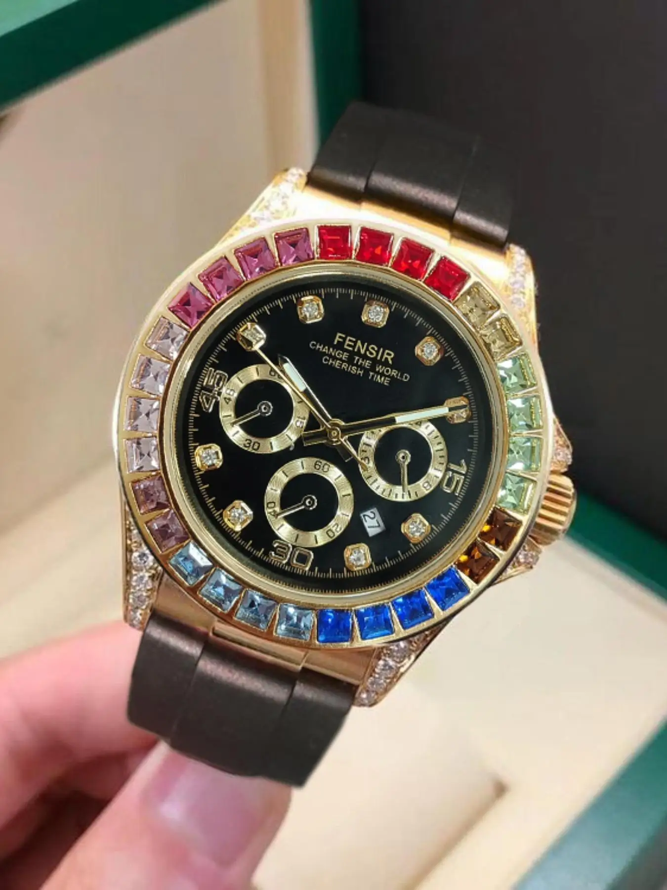 Rainbow Diamond Men's Watch, Soft and Comfortable Rubber Strap, Luxury Men's Fashion Trend Watch, High-Quality Youth Style Watch
Rainbow Diamond Men's Watch, Soft and Comfortable Rubber Strap, Luxury Men's Fashion Trend Watch, High-Quality Youth Style Watch