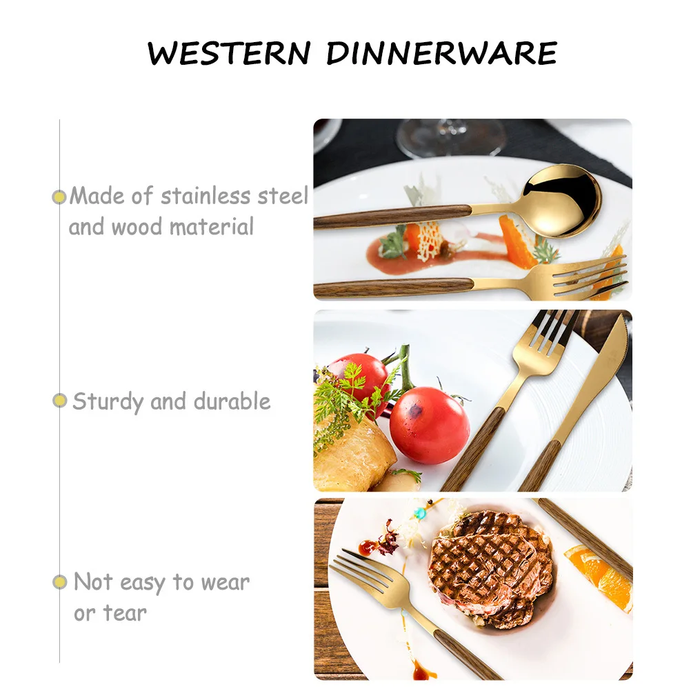 1 Set Of Golden Stainless Steel Flatware Set With Wood Handle Modern Smooth Tableware For Family Party Hotel Restaurant Camping
1 Set Of Golden Stainless Steel Flatware Set With Wood Handle Modern Smooth Tableware For Family Party Hotel Restaurant Camping