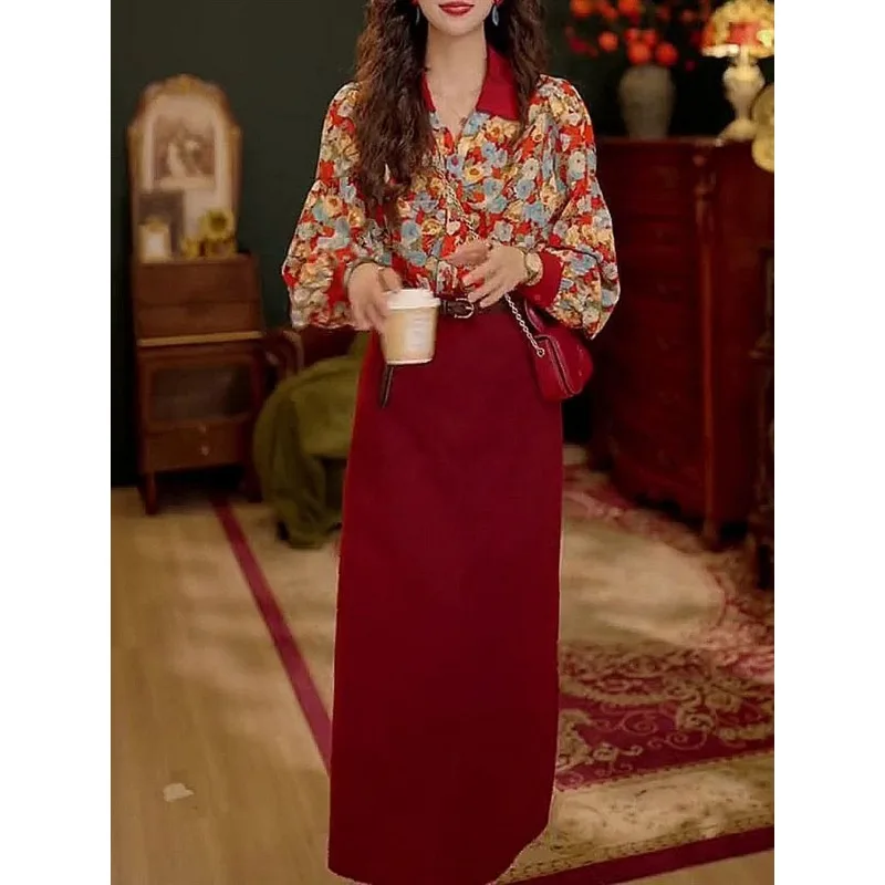 Retro Fashionable and Gentle Style Suit for Women Autumn New Printed Long-sleeved Shirt and Skirt
Retro Fashionable and Gentle Style Suit for Women Autumn New Printed Long-sleeved Shirt and Skirt