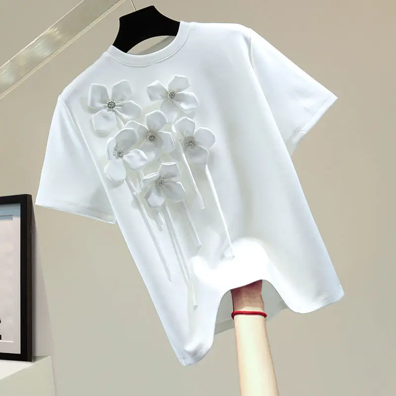 SuperAen Diamond-encrusted Tassel Flower Short-sleeved T-shirt 2025 Summer Korean Style Loose Slim Casual O-neck Pullover Tops
SuperAen Diamond-encrusted Tassel Flower Short-sleeved T-shirt 2025 Summer Korean Style Loose Slim Casual O-neck Pullover Tops