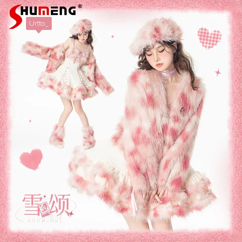Japanese Sweet Lolita Short Faux Fox Fur Coat Jackets PU Straps Bow Lace-up Slim Fit Plush Jsk Dress Two Piece Set Women Winter
Japanese Sweet Lolita Short Faux Fox Fur Coat Jackets PU Straps Bow Lace-up Slim Fit Plush Jsk Dress Two Piece Set Women Winter