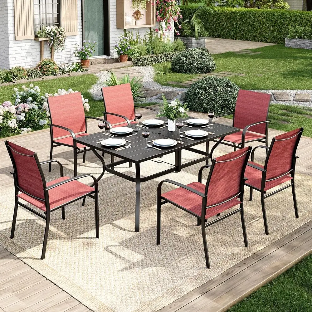6-Piece Outdoor Patio Dining Set with Red Chairs and Metal Table for Backyard Poolside
6-Piece Outdoor Patio Dining Set with Red Chairs and Metal Table for Backyard Poolside