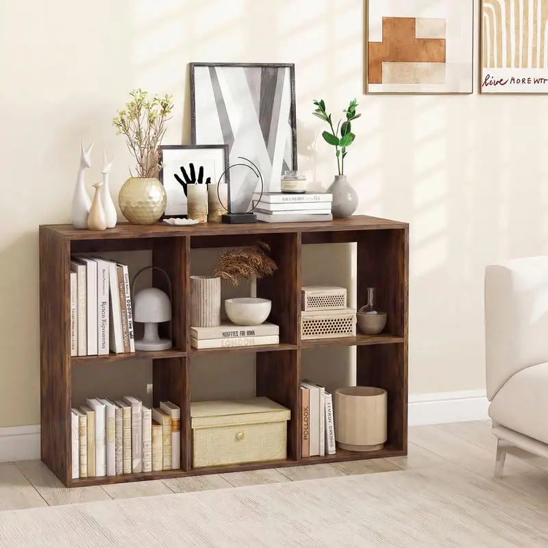 6 Cube Bookshelf with Back Guardrail for Living Room Bedroom-Rustic Brown
6 Cube Bookshelf with Back Guardrail for Living Room Bedroom-Rustic Brown