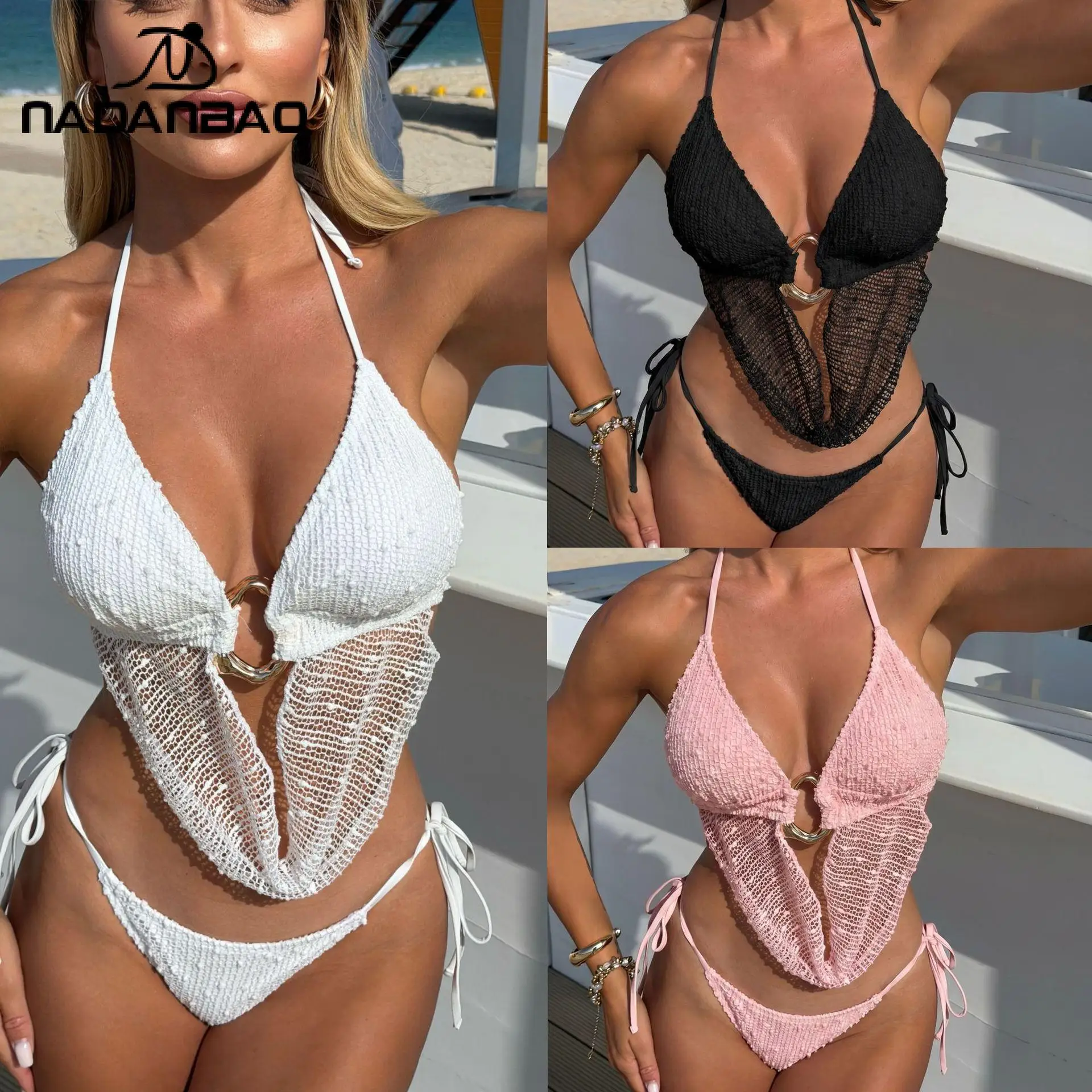 Nadanbao 2026 Sexy Mesh Split Swimsuit Summer Beach Halter Women's Bikini Fashion Lace Up Bathing Suit Low Waist Ladies Swimwear
Nadanbao 2026 Sexy Mesh Split Swimsuit Summer Beach Halter Women's Bikini Fashion Lace Up Bathing Suit Low Waist Ladies Swimwear