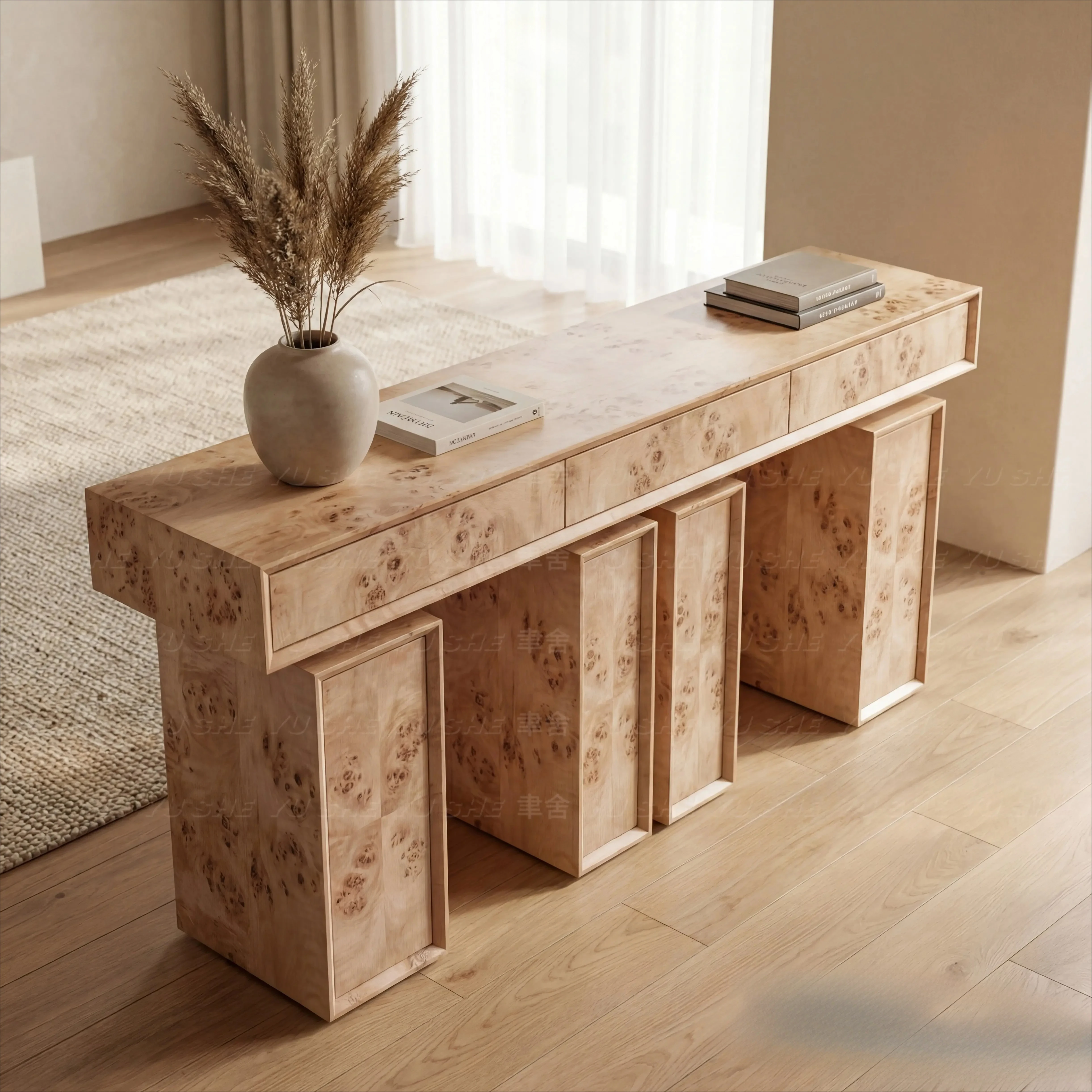 L Minimalist Natural Tree Tumor Wood Grain Entrance Table Rectangular Storage Console Advanced Sense