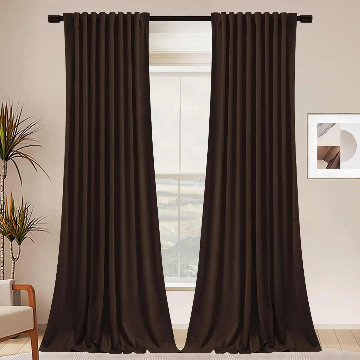 Brown Velvet Curtains 96 in Long with Back Tab and Rod Pocket, Light Filtering Thermal Drapes for Bedroom Living Room, Set of 2
Brown Velvet Curtains 96 in Long with Back Tab and Rod Pocket, Light Filtering Thermal Drapes for Bedroom Living Room, Set of 2