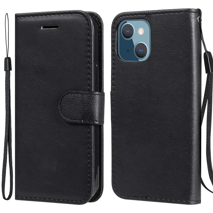 For iPhone 13 mini 5.4 inch Case Solid Color Leather Mobile Cover Wallet Stand with Strap - Black
For iPhone 13 mini 5.4 inch Case Solid Color Leather Mobile Cover Wallet Stand with Strap - Black