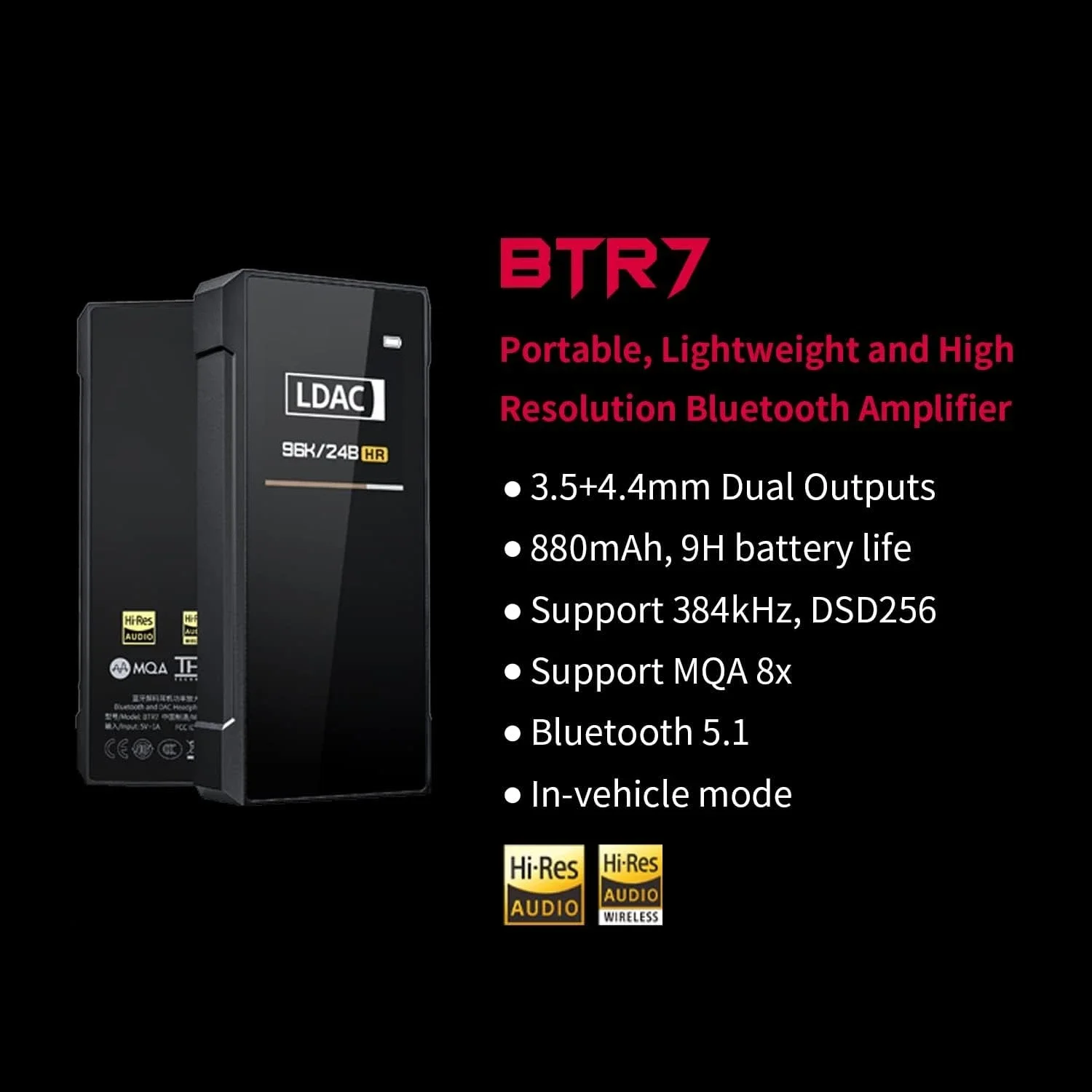 BTR7 Усилитель для наушников Bluetooth-приемник Высокое разрешение Портативный ЦАП Поддержка MQA/LDAC/aptX HD 384K/32 бит DSD256 для телефона/ПК/автомобиля
BTR7 Усилитель для наушников Bluetooth-приемник Высокое разрешение Портативный ЦАП Поддержка MQA/LDAC/aptX HD 384K/32 бит DSD256 для телефона/ПК/автомобиля