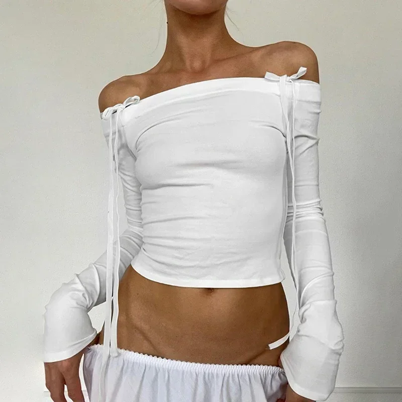 2024 New Women Off Shoulder Long Sleeve T Shirts Autumn Y2K Elegant White Crop Tops Skinny Strapless Casual Basic Tees Bow
2024 New Women Off Shoulder Long Sleeve T Shirts Autumn Y2K Elegant White Crop Tops Skinny Strapless Casual Basic Tees Bow