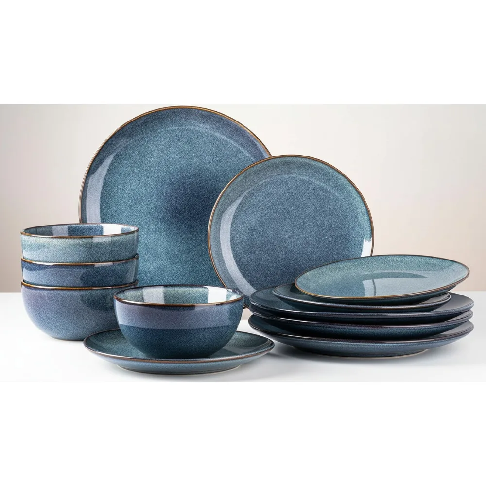 12-Piece Ceramic Dinnerware Set for 4, Handpainted Stoneware Plates & Bowls, Dishwasher & Microwave Safe
12-Piece Ceramic Dinnerware Set for 4, Handpainted Stoneware Plates & Bowls, Dishwasher & Microwave Safe