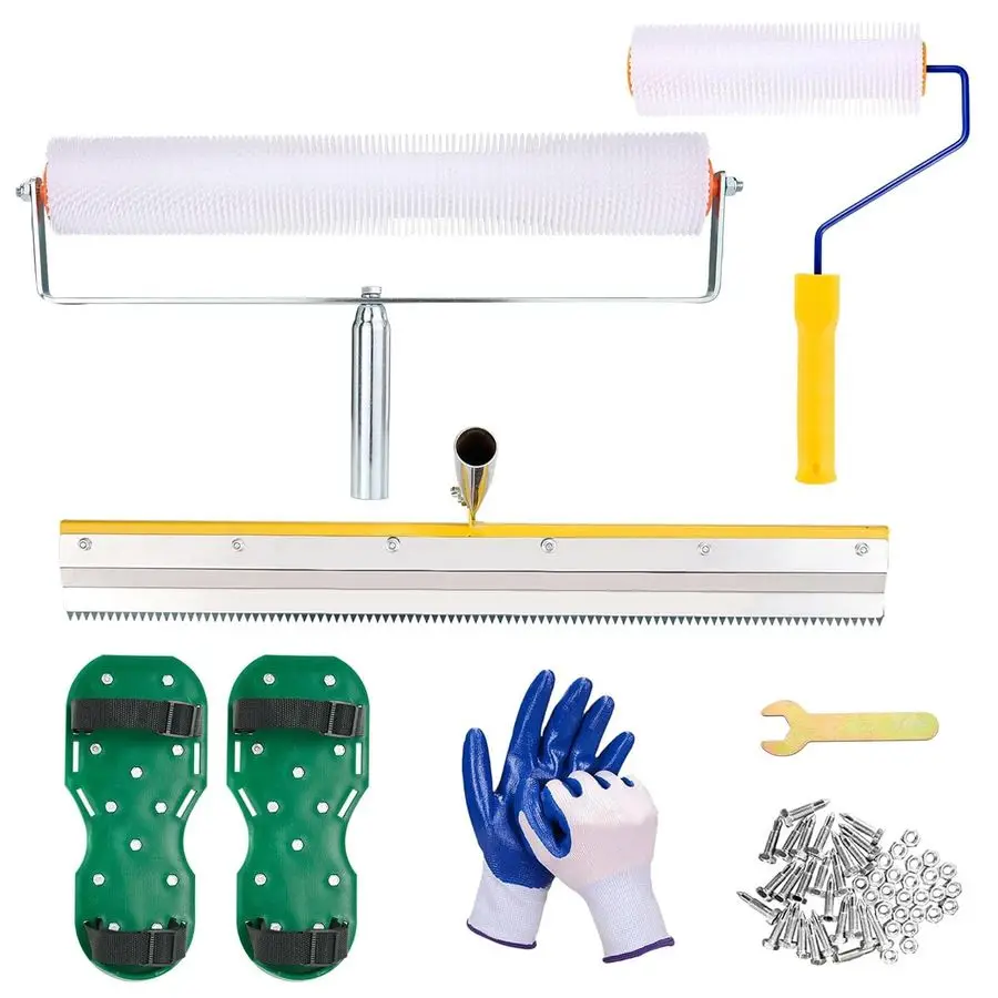 SelfLevelling Cement Tool Kit Self Leveling Tools with 22 Stainless Steel Rake, 2 Spike Roller, Spike Shoes amp Gloves for Concr
SelfLevelling Cement Tool Kit Self Leveling Tools with 22 Stainless Steel Rake, 2 Spike Roller, Spike Shoes amp Gloves for Concr