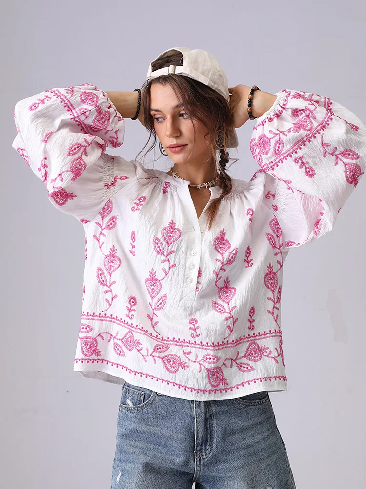 2025 Fashion Women's Flower Embroidery Shirt Blouse Long Sleeve Spring And Summer Loose Casual Shirt Female Casual Beach Top
2025 Fashion Women's Flower Embroidery Shirt Blouse Long Sleeve Spring And Summer Loose Casual Shirt Female Casual Beach Top