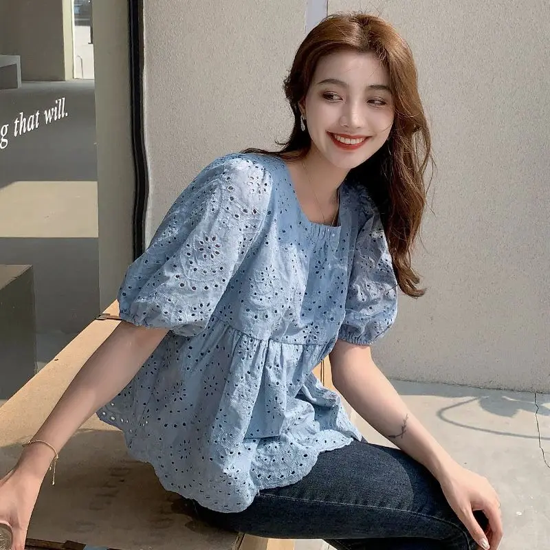 Женская свободная рубашка с коротким рукавом, однотонная блузка из хлопка и льна, модель L31 на лето, 2024 
Женская свободная рубашка с коротким рукавом, однотонная блузка из хлопка и льна, модель L31 на лето, 2024