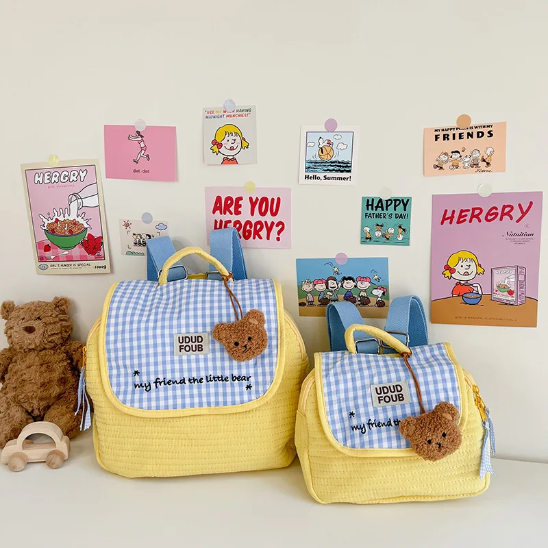 Korean Version Quilted Children's Backpack Cute Little Bear Plaid Girl Embroidered Small Backpack Parent-child Mommy Bag
Korean Version Quilted Children's Backpack Cute Little Bear Plaid Girl Embroidered Small Backpack Parent-child Mommy Bag