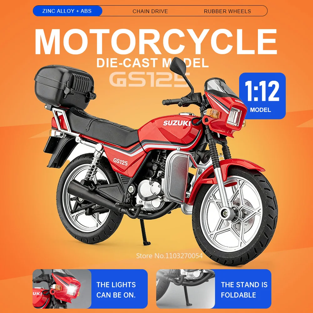 Миниатюрная модель мотоцикла SUZUKI GS125 Hayabusa 1:12, литая под давлением, из сплава, с поворотным передним колесом, игрушка-мотоцикл, подарок на день рождения для мальчика
Миниатюрная модель мотоцикла SUZUKI GS125 Hayabusa 1:12, литая под давлением, из сплава, с поворотным передним колесом, игрушка-мотоцикл, подарок на день рождения для мальчика