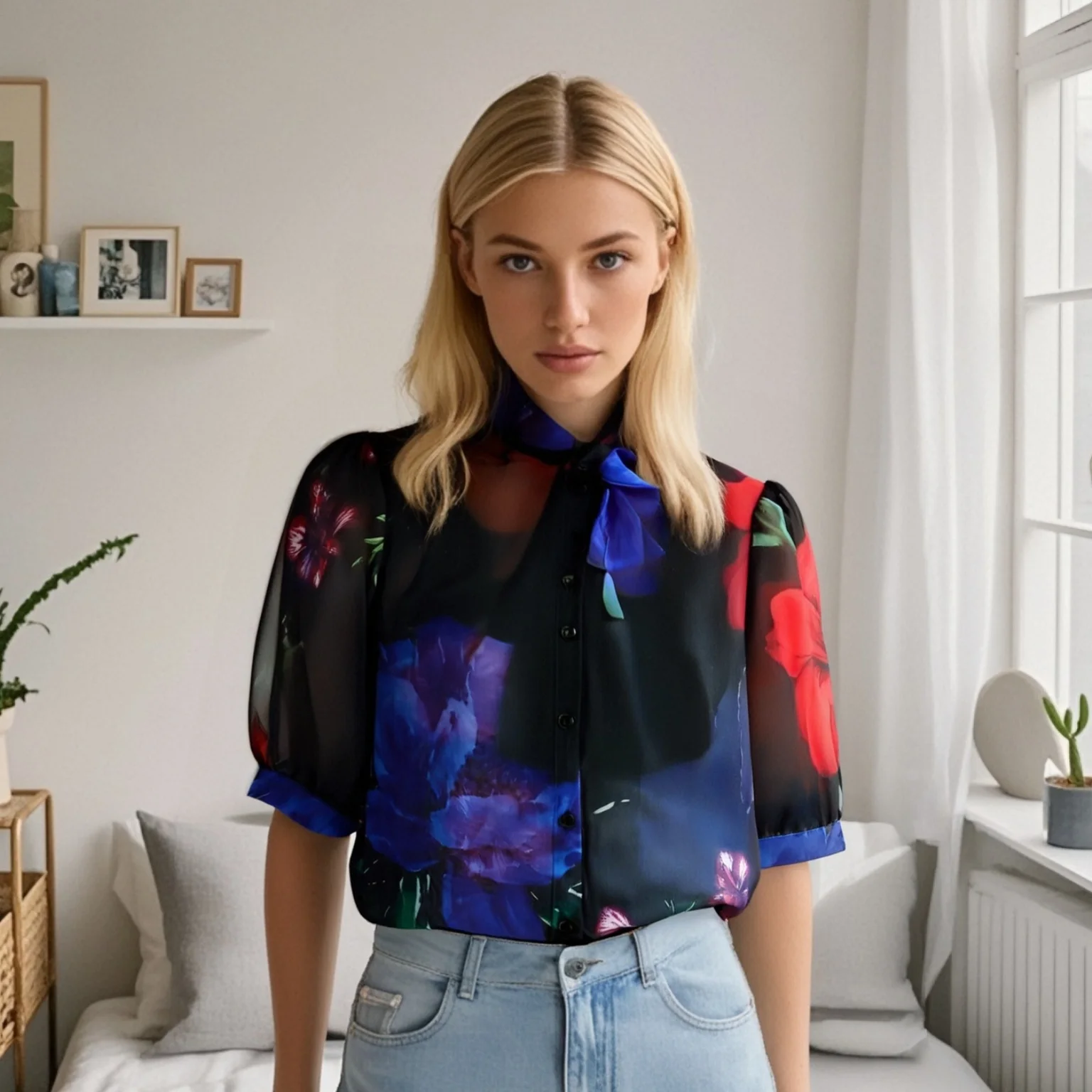2025 Womens Short - Sleeve Chiffon Blouse with High Neck Tie and Floral Print for Casual and Party Occasions
2025 Womens Short - Sleeve Chiffon Blouse with High Neck Tie and Floral Print for Casual and Party Occasions