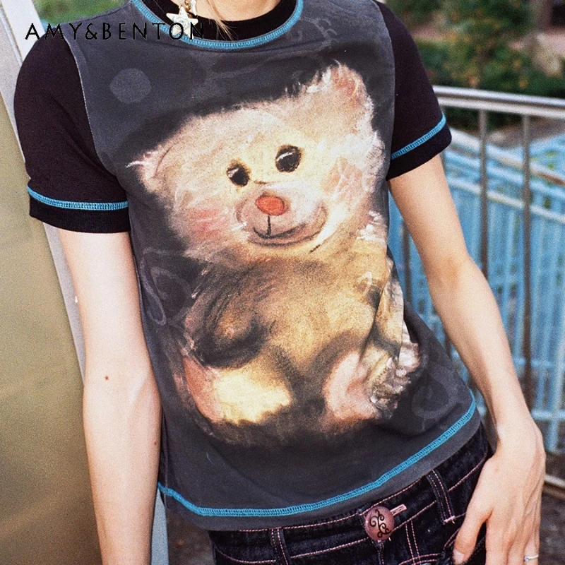 Retro Black Splicing Animal Print Women's Short-sleeved T-shirt 2025 Summer New Sweet Cool Versatile Thin O-neck T-shirts Ladies
Retro Black Splicing Animal Print Women's Short-sleeved T-shirt 2025 Summer New Sweet Cool Versatile Thin O-neck T-shirts Ladies