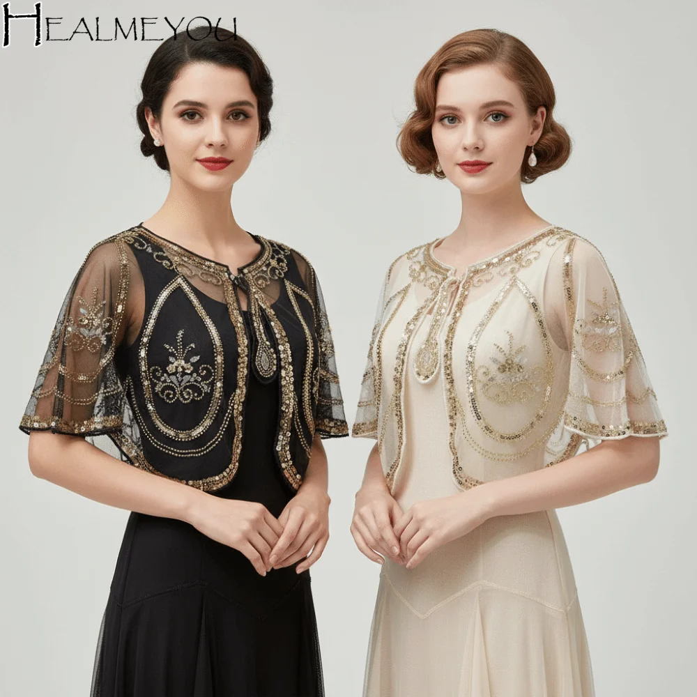 Ретро-пончо с пайетками, блестящая вышивка, короткий плащ с пайетками и бисером, винтажный стиль 1920-х годов, вечерний накидной плащ
Ретро-пончо с пайетками, блестящая вышивка, короткий плащ с пайетками и бисером, винтажный стиль 1920-х годов, вечерний накидной плащ