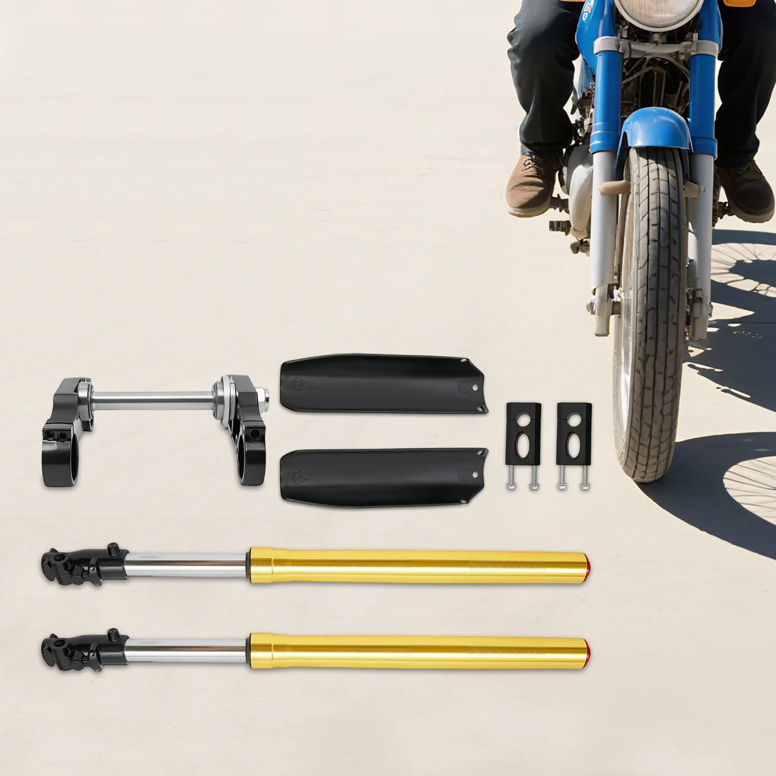 29-дюймовые вилки с тройным зажимом и амортизатором, мощный комплект подвески из алюминиевого сплава, совместимый с большинством мотоциклов для бездорожья 110cc и 125cc
29-дюймовые вилки с тройным зажимом и амортизатором, мощный комплект подвески из алюминиевого сплава, совместимый с большинством мотоциклов для бездорожья 110cc и 125cc