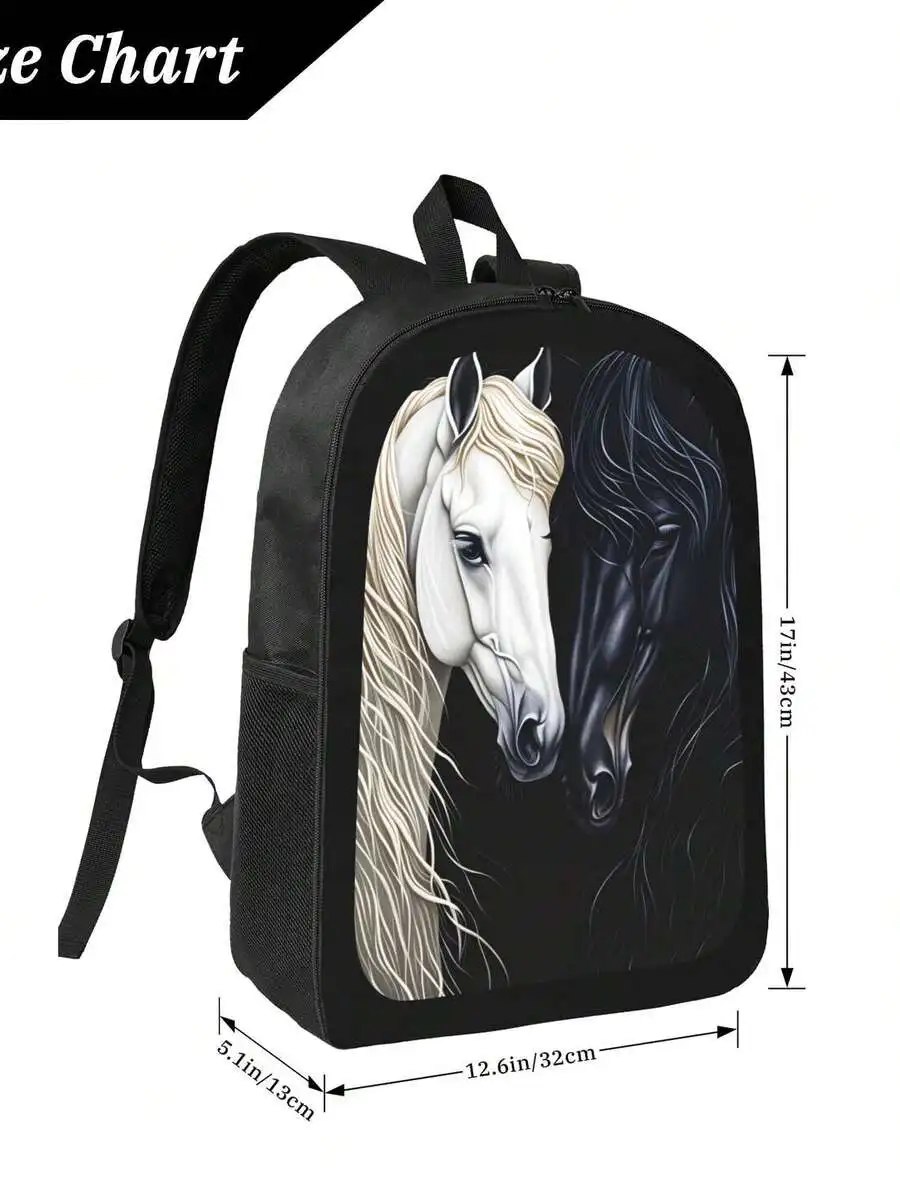White And Black Horse Print Backpack For Adults Lightweight Daily Use Adjustable Straps Zipper Closure
White And Black Horse Print Backpack For Adults Lightweight Daily Use Adjustable Straps Zipper Closure