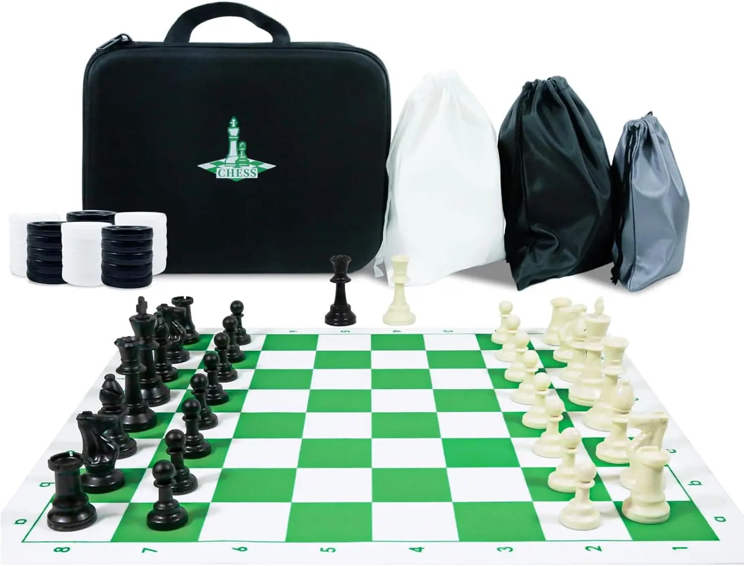 20" Silicone Travel Chess Set, 3.75" King, Extra Queens, Storage Bag, 2-in-1 Chess & Checkers
20" Silicone Travel Chess Set, 3.75" King, Extra Queens, Storage Bag, 2-in-1 Chess & Checkers