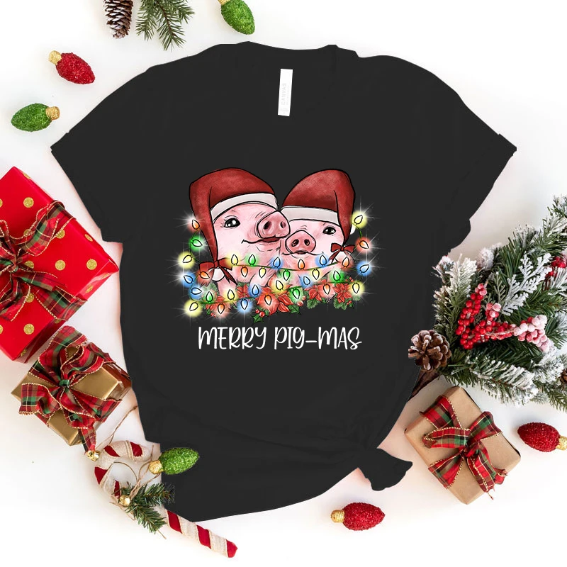 (High Quality Clothes)New Merry Christmas Pig Letter Printed T-Shirts For Female Summer Tee Shirt Casual Short Sleeve Round Neck
(High Quality Clothes)New Merry Christmas Pig Letter Printed T-Shirts For Female Summer Tee Shirt Casual Short Sleeve Round Neck
